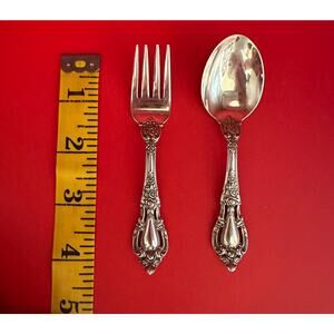 Lunt Eloquence Sterling Silver 2 Piece Baby Spoon & Fork Heirloom Set 4 1/4 in.